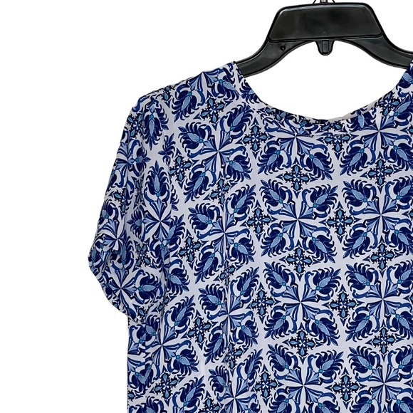 Ann Taylor LOFT Blouse Top Size XS Blue White Floral‎ SS Polyester Womens - Picture 3 of 8